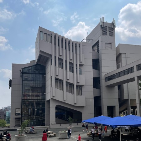The brutalist Roger Stevens building at the University of Leeds